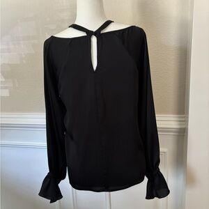 1.State Black Long Sleeve Sexy Cold Shoulder Top